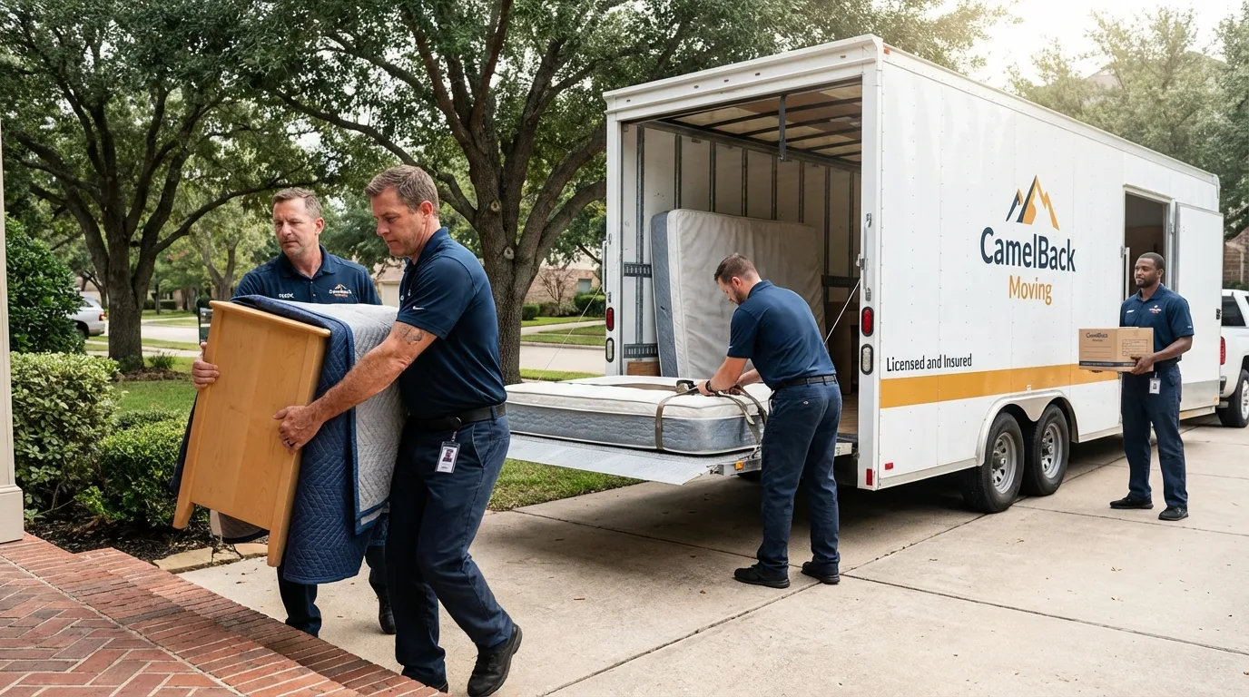 Crew loading residential truck for cross-state move from Greenbush, ME